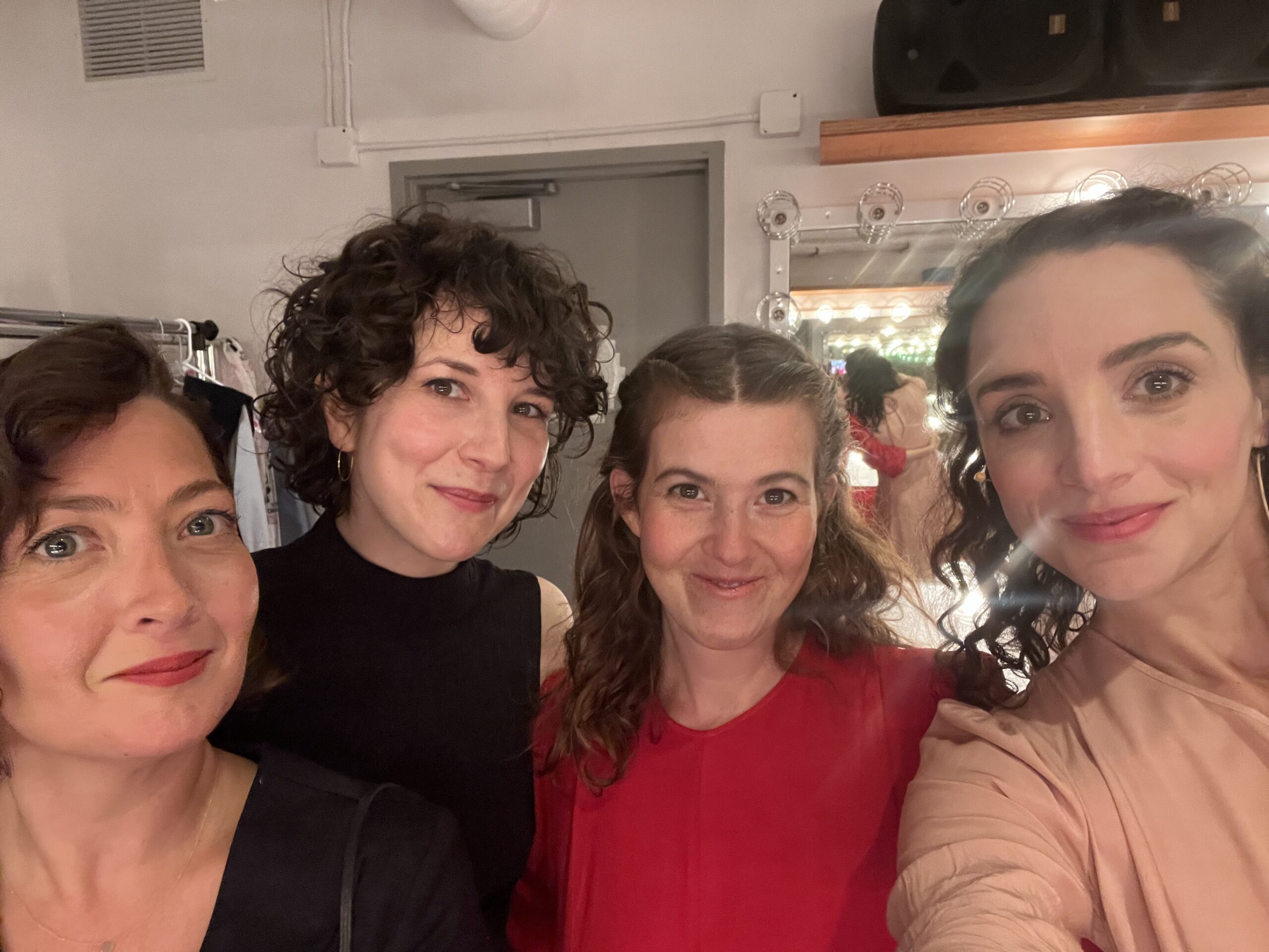 Backstage with the team of Magdalene: Zoe Aja Moore (co-creator and director), Ariana Daub (dancer) and Danielle Birrittella (co-creator, singer, 1 of 14 composers)