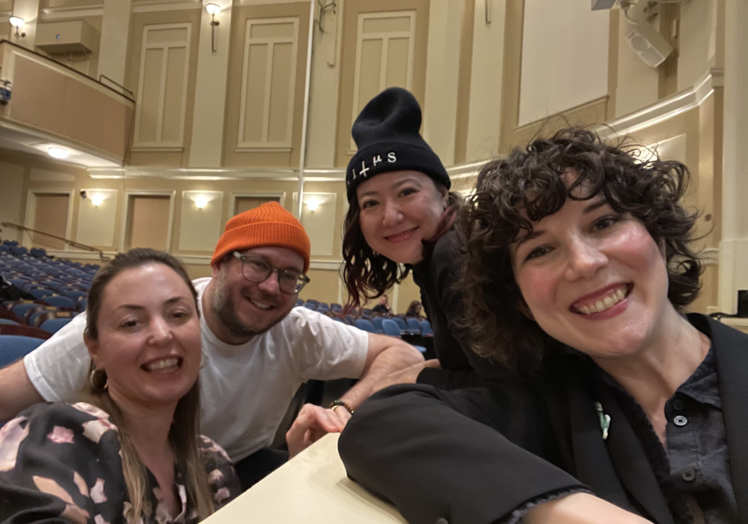 Smiles from the pit with The Old Man and the Sea at UNC Chapel Hill: Paola Prestini (composer), Royce Vavrek (librettist) and Shayna Dunkelman (percussionist)